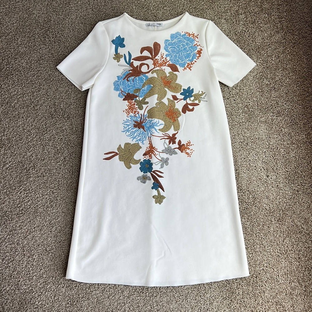 Zara White Floral Short Sleeve Mini Dress